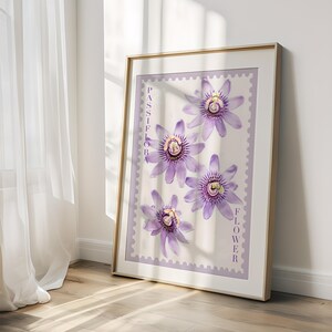 Passiflora Blume Briefmarke Poster Vintage botanische Wand Kunst Blumen Illustration ästhetisch Dekor Natur Druck Geschenk für Pflanzenliebhaber