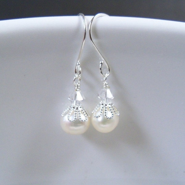 Set of 6 pairs Freshwater pearl and crystal drop earrings on silver plated surgical steel earwires