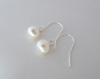 Freshwater pearl drop earrings on silver plated surgical steel earwires