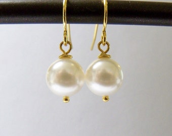 Set of 5 pairs Swarovski cream crystal pearl drop earrings on gold plated surgical steel earwires