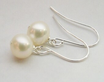 Pearl earrings AA grade Freshwater pearl drop earrings on 925 sterling silver earwires bridesmaid gift