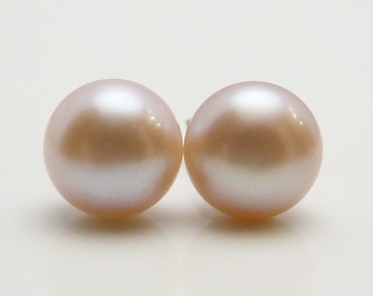 Pink Pearl stud earrings 8mm AA grade freshwater pearls 925 sterling silver posts and butterfly safety ear backings