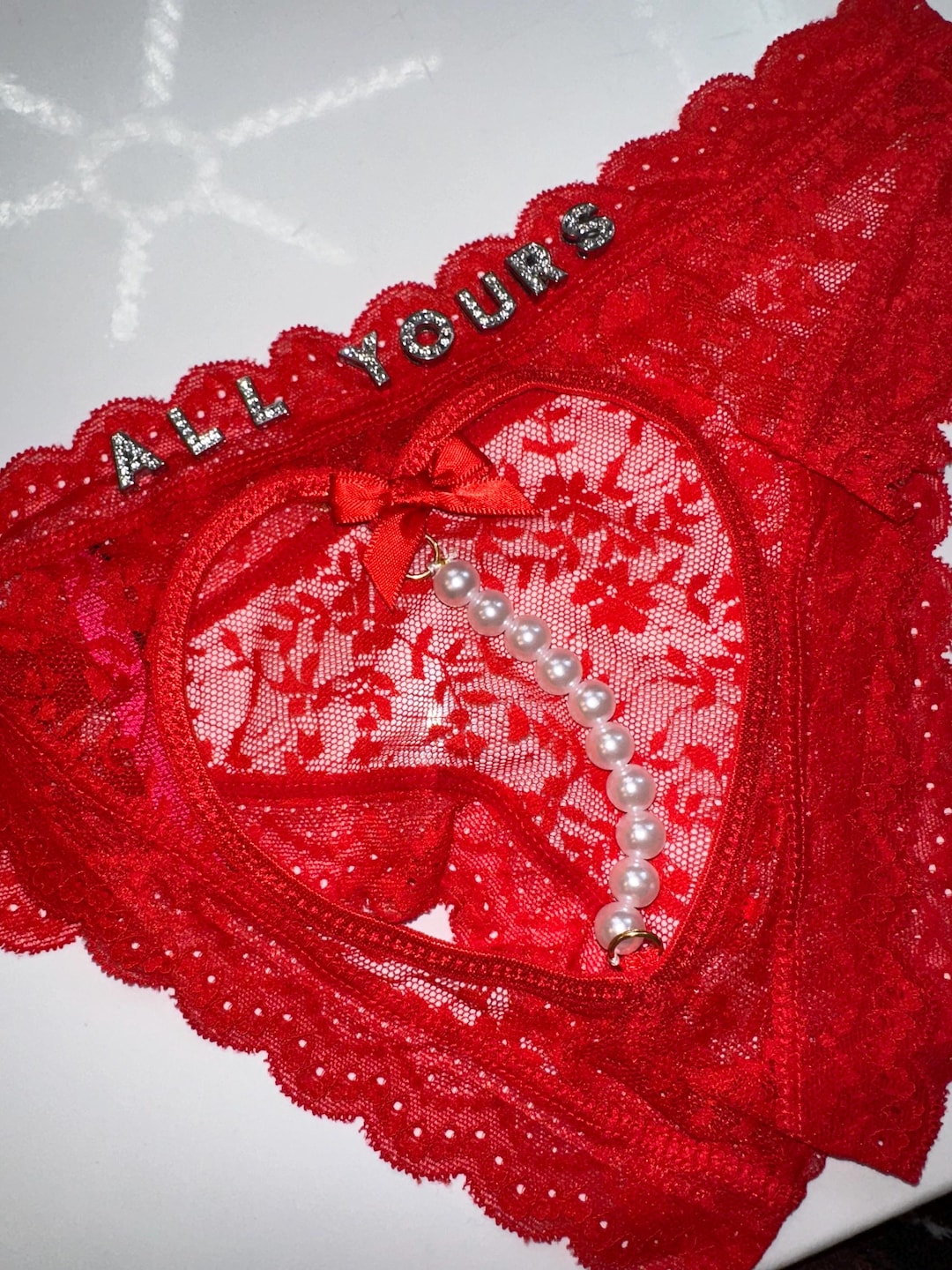 Lace Thong With Jewel Accent