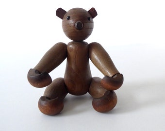 Small wooden bear in the style of Kay Bojesen, teak wood figurine, mid century,