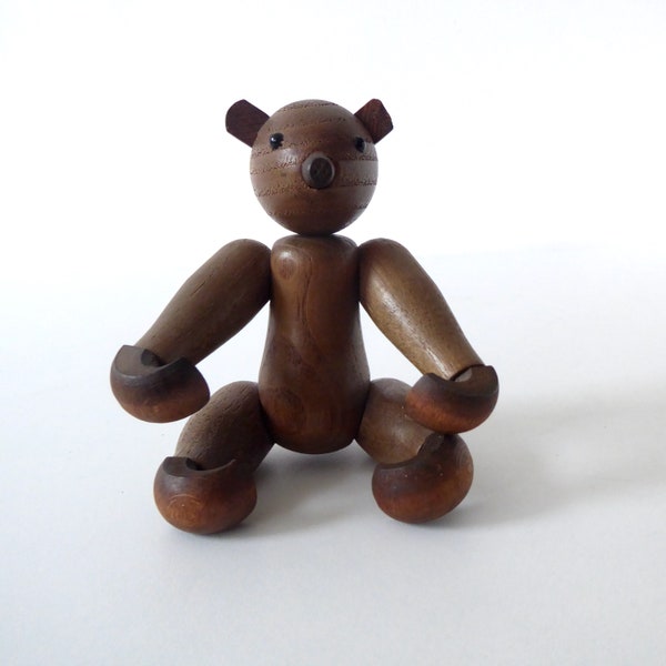 Kleiner Holzbär im Stil von Kay Bojesen, Teak Holz Figur, Mid Century,