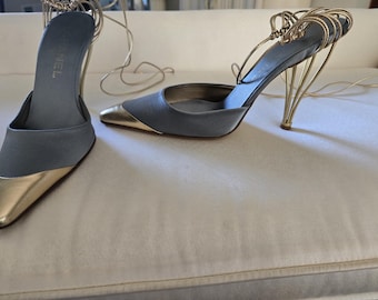 CHANEL Slip-on with Sexy Gold Heel and Ankle Straps Size: EU 39