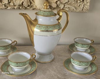 Coffee or Tea Pot Set with 22 Carat Gold -- RARE FIND -- Designed by HUTSCHENREUTHER in Bavaria -- Circa 1925-1939