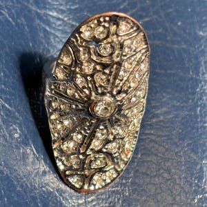 Mid Century Art Deco Revival Rhinestone Statement Ring , 1970s Wedding ...