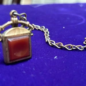 Antique Victorian Carnelian Pocket Watch Fob,  Goldplated  Stationary Not Swinging 1”or goldfilled?, Victorian Watch fob letter stamp
