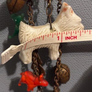 Antique Czech glass animal charm necklace, 1930s glass animals brass acorns necklace, 1930s white milk glass Scottie dog pendant necklace image 19