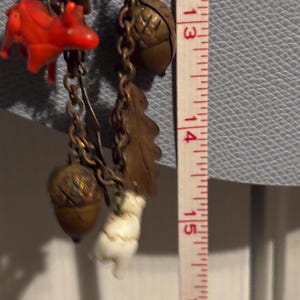 Antique Czech glass animal charm necklace, 1930s glass animals brass acorns necklace, 1930s white milk glass Scottie dog pendant necklace image 17