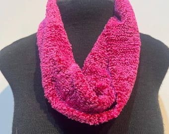 Handwoven Infinity Scarf-Pink Rayon Chenille