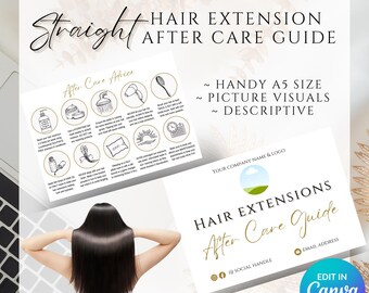 STRAIGHT Hair Extensions After Care Guide | Canva Template | Fully Customizable | Digital Product