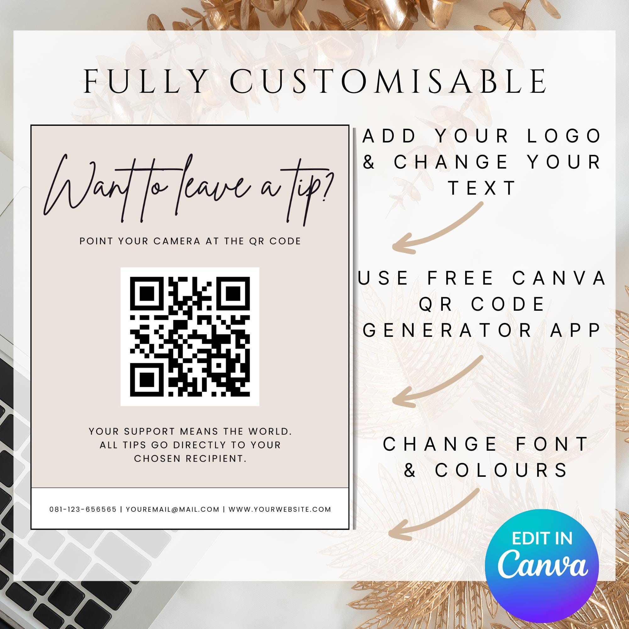 Editable QR Code Sign Template: Scan to Pay, Tip, Connect - Digital ...
