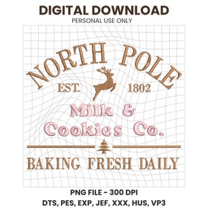 North Pole Cookie Co Embroidered PNG DST PES Digital File, Christmas ...