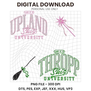 Thropp Upland Shiz University Glitter Embroidered PNG DST PES Digital File, Land of Oz Elphaba Glinda Defy Gravity Varsity Printing Designs