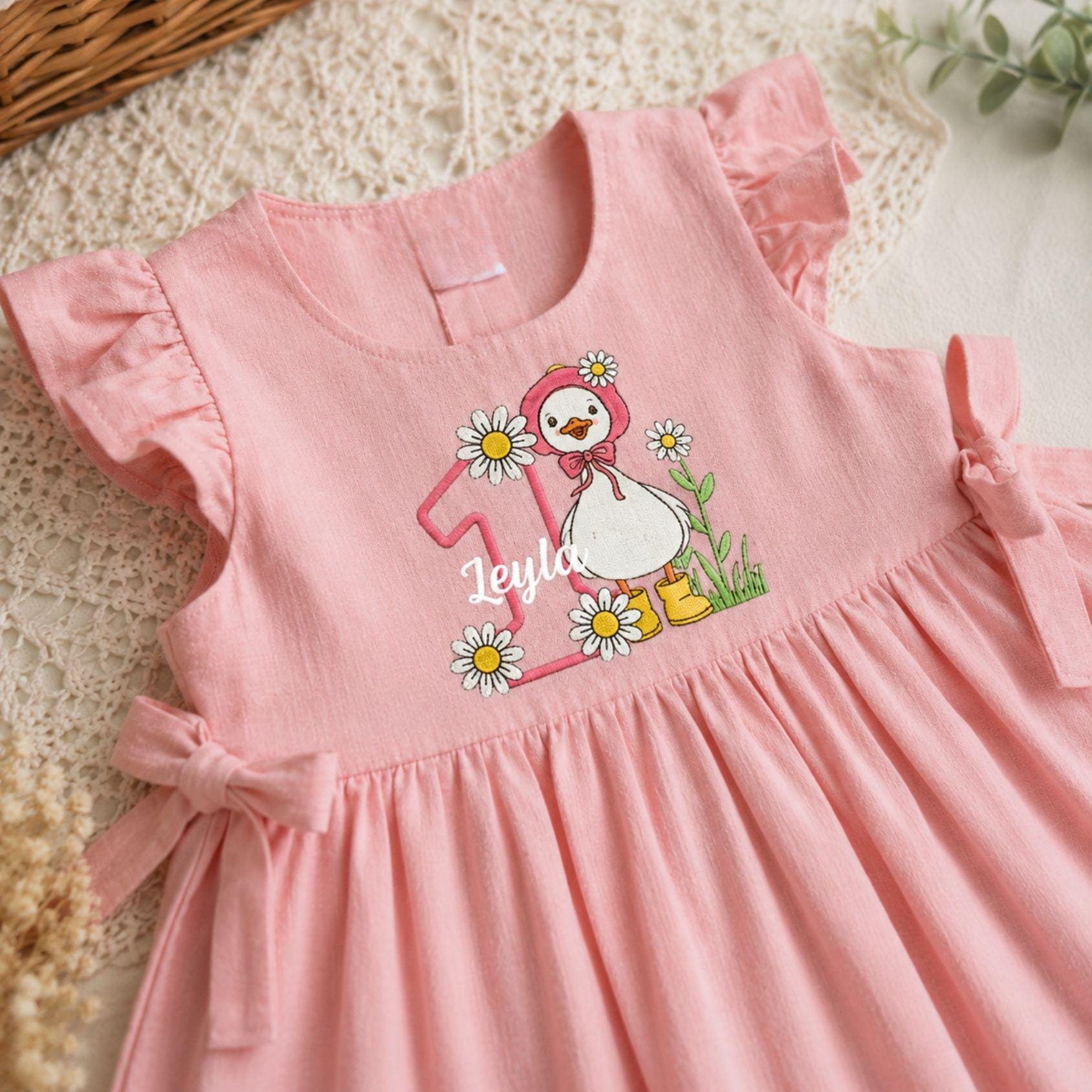 Custom Embroidered Silly Goose Birthday Dress for Girls, 1st Birthday Soft Linen Dress, Silly Goose Birthday Dress
