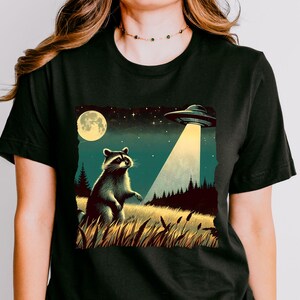 Raccoon UFO T-Shirt: Weirdcore Retro Alien Meme Tee