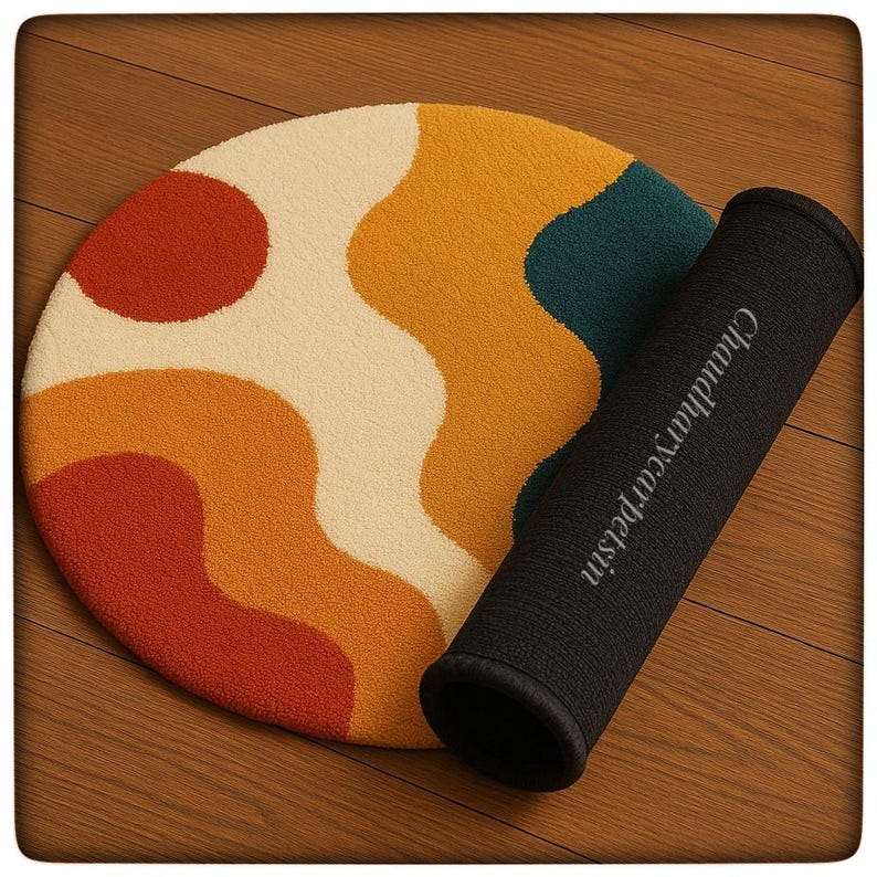Round Hand Tufted Rug, Abstract Rug | Modern Geometric Carpet | Yellow ...