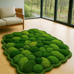Mossy Green Rug, Textured Forest Inspired Rug, Moss Green Pattern Area Rug For Living Room Or Bedroom, Hallway,Soft Earthy Green Floor Decor