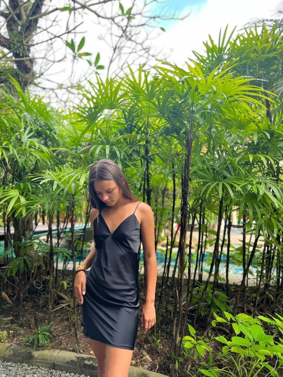 Black Silk Nightgown,Backless Silk Sleepwear, Slip Mini Dress, Bride Nightdress, Short Black Dress, Gift for Her