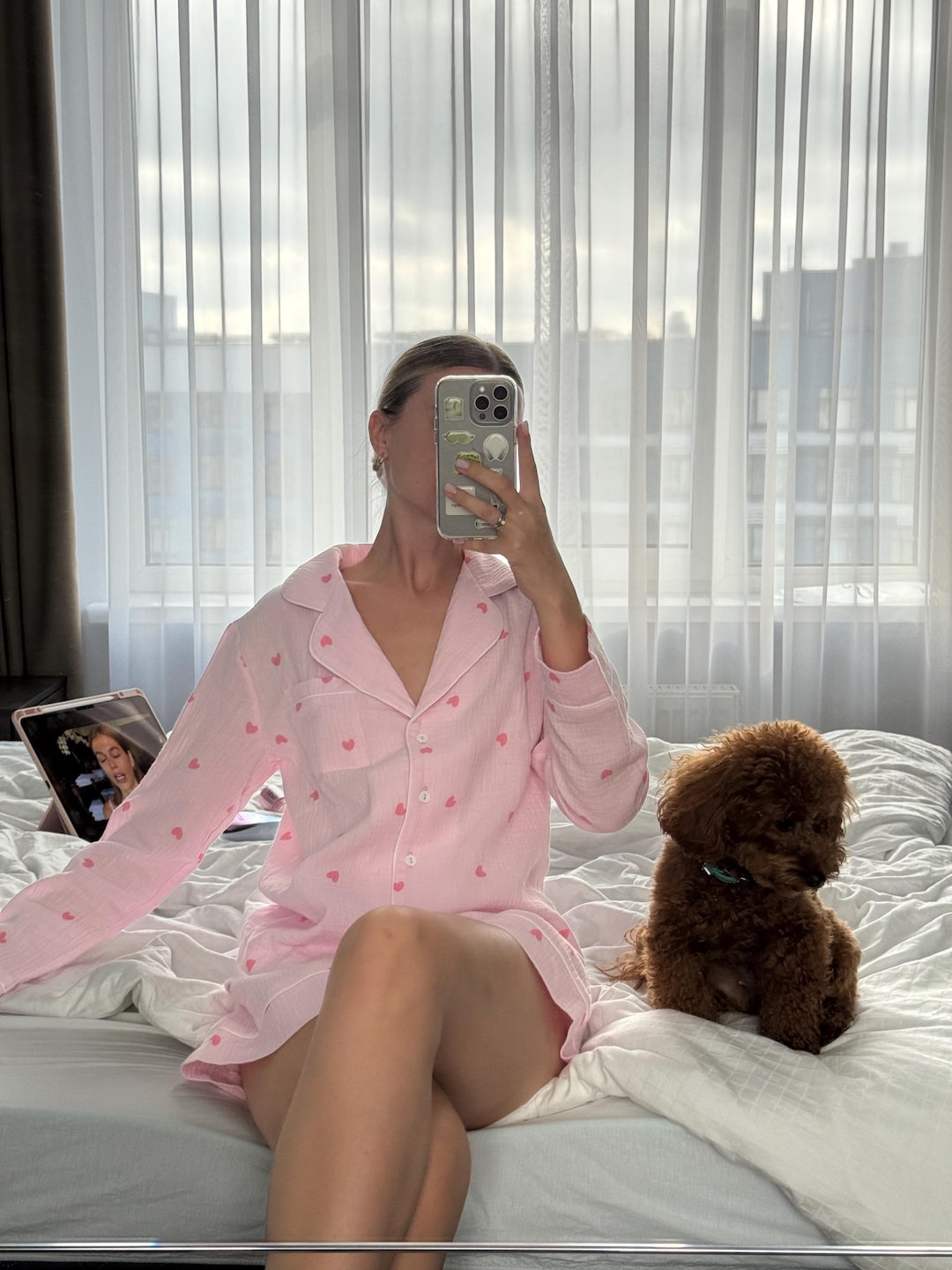 Pink Pajama Set With Heart Pattern, Organic Cotton Loungewear, Muslin ...
