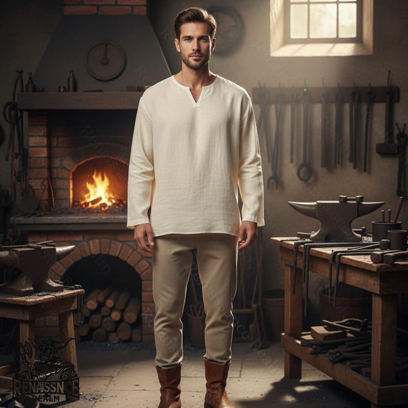 Rustic Tunic Medieval Men’s Medieval Cotton Linen Tunic – Renaissance Peasant Shirt, Viking ...