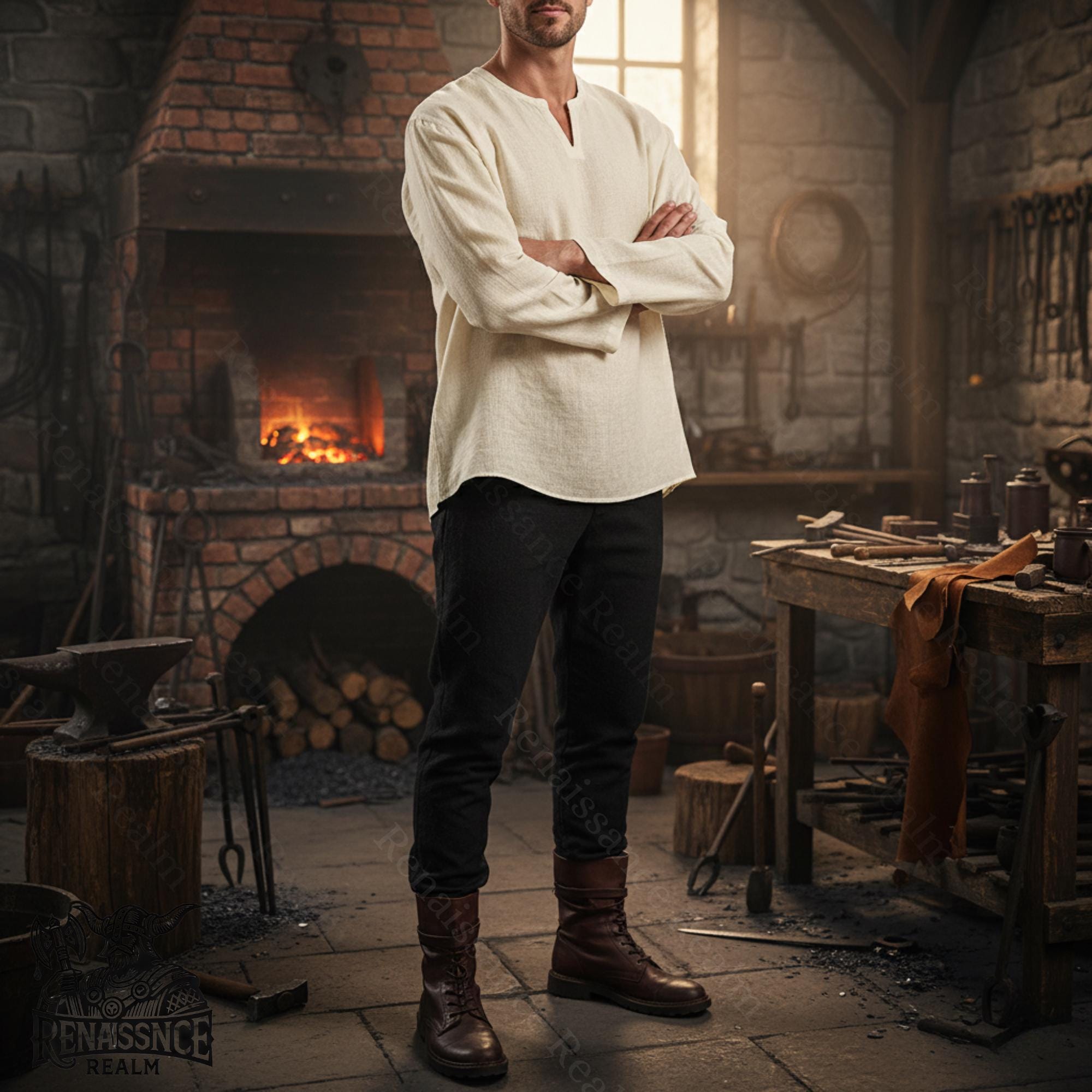 Rustic Tunic Medieval Men’s Medieval Cotton Linen Tunic – Renaissance Peasant Shirt, Viking ...