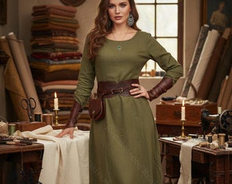 Medieval Renaissance Viking Dress Long Sleeve LARP Tunic Historical Costume Women