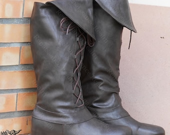Brown Faux Leather Medieval Boots: Unisex LARP Cosplay Footwear