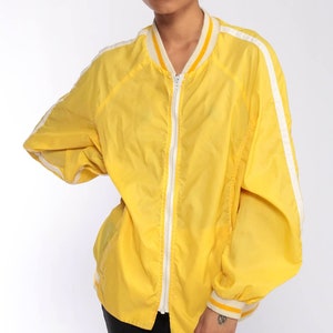 Yellow Windbreaker Jacket Zip Up Jacket 70s Baseball Jacket Racing Nylon Raglan Sleeve Coach Jacket Windbreaker 1970s Vintage Striped Large