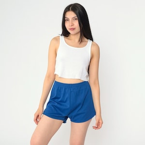 80s Gym Shorts Blue Jogging Shorts Running High Elastic Waist Retro Workout Vintage 1980s Jerzees Russell Medium Large