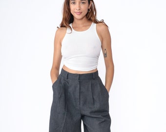 Grey Trouser Shorts 80s Pleated Charcoal Wool Blend Shorts High Waisted Bottoms Retro Dark Academia Plain Preppy Vintage 1980s Medium 29