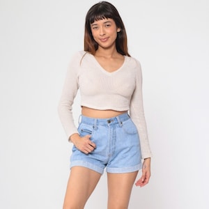 90s Jean Shorts Cuffed Denim Shorts Mom Shorts Light Wash Blue Shorts High Waisted 1990s Vintage Small