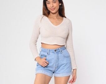 90er Jeans Shorts Jeans Shorts Jeans Shorts Mom Shorts Helle Waschung Blaue Shorts Hoch taillierte 1990s Vintage Small