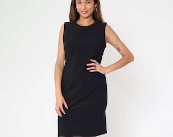 Pequeño vestido negro de los años 90 elástico spandex mini vestido simple cambio vestido fiesta formal cóctel vaina lisa sin mangas vintage 1990 medio 10