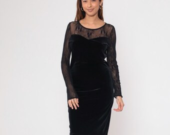 black velvet and lace dress Black velvet lace long prom dress evening dress s103 – Simplepromdress main image 0