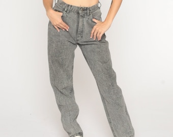 90s Lee Mom Jeans -- Grey Acid Wash Denim High Waist Jeans 80s Denim Pants 90s Slim Skinny Jeans Vintage Extra Small xs 2