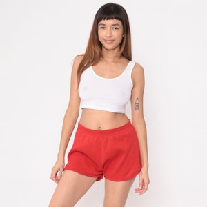 Red Gym Shorts 80s Running Shorts Retro High Waisted Plain Jogging Elastic Waist Athletic Hot Pants Workout Vintage 1980s Medium M