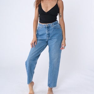 90s Mom Jeans -- Tapered Jeans High Rise Relaxed Denim Pants High Waisted Stone Wash Blue Jeans 1990s Vintage Medium 30