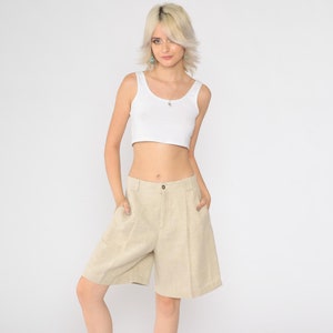 90s Pleated Shorts Beige Linen Cotton Blend Liz Claiborne Mom Shorts High Waisted Retro Trouser Summer High Waist Vintage 1990s Medium