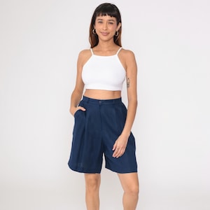 90s Navy Blue  Trouser Shorts High Waisted Preppy Retro Minimalist Relaxed Baggy Vintage 1990s Medium 10
