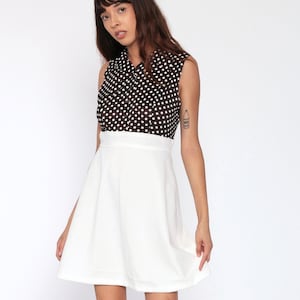 70s Babydoll Dress Brown Polka Dot Mod Mini Vintage Empire Waist Sleeveless 60s Button Up White Minidress 1970s Small