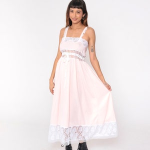 Victoria&#39;s Secret Nightgown Y2K Baby Pink White Lace Slip Dress Maxi Lingerie Vintage 00s Pastel Semi-Sheer Spaghetti Strap High Waist Small
