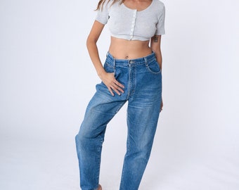 90s Gitano Jeans High Waisted Relaxed Tapered Jeans Denim Pants Faded Whiskered Blue Mom Jeans Vintage 1990s Large 32