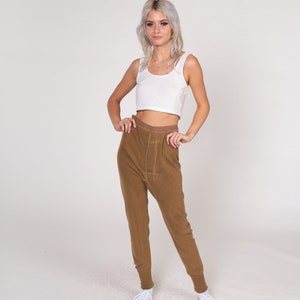 Brown Thermal Pants 80s Long Johns Wool Blend Leggings Pajama Pants Warm Winter Layering Open Fly Vintage 1980s Men&#39;s Medium M