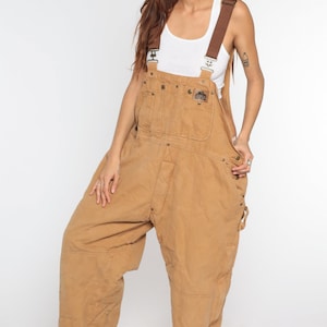 Insulated Overalls 90s Workwear Coveralls Pants QUILTED Dungarees Old Mill Brown Utilitarian Pants Work Wear Bib Large Men&#39;s Large