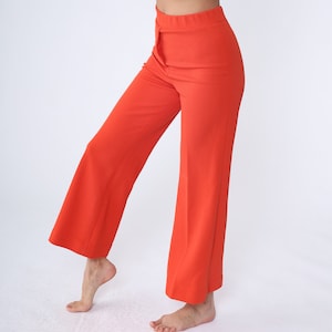 70s Bell Bottom Pants Orange Polyester High Waisted Trousers Boho Flared 1970s High Elastic Waist Hippie Vintage Bohemian Small