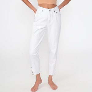 90s LA Gear Jeans 26 -- White Skinny Mom Jeans High Waist ANKLE ZIP Jeans Denim Pants 90s Slim Jeans Vintage Small 4