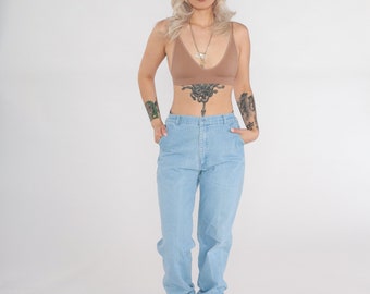Jeans listrado vintage dos anos 70, cintura ultra alta, perna reta e cônica, calça jeans mãe listrada, anos 70, Panhandle, slim, médio, 29